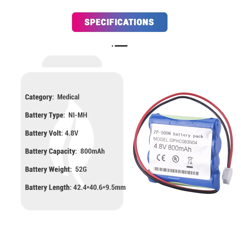 4.8V 800mAh Ni-MH Replacement GPHC083N04 ZP-500N Medical ni-mh Battery for Digital Display Tension Meter