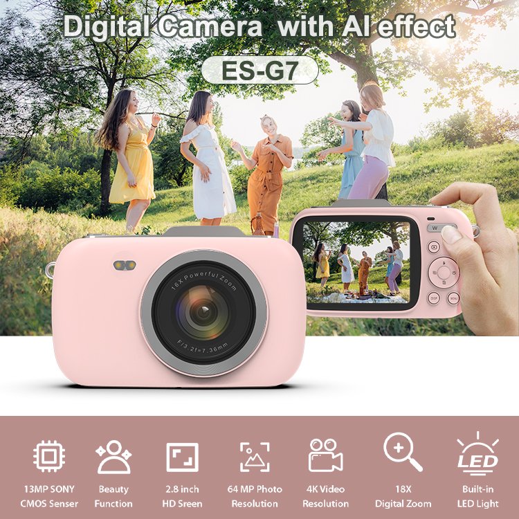 Student digital camera 2.8inch screen 4K video 64MP photo kids camera 18X zoom beauty face recognition digital HD camera