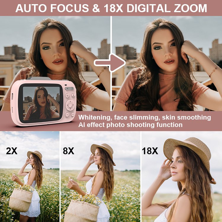 Student digital camera 2.8inch screen 4K video 64MP photo kids camera 18X zoom beauty face recognition digital HD camera