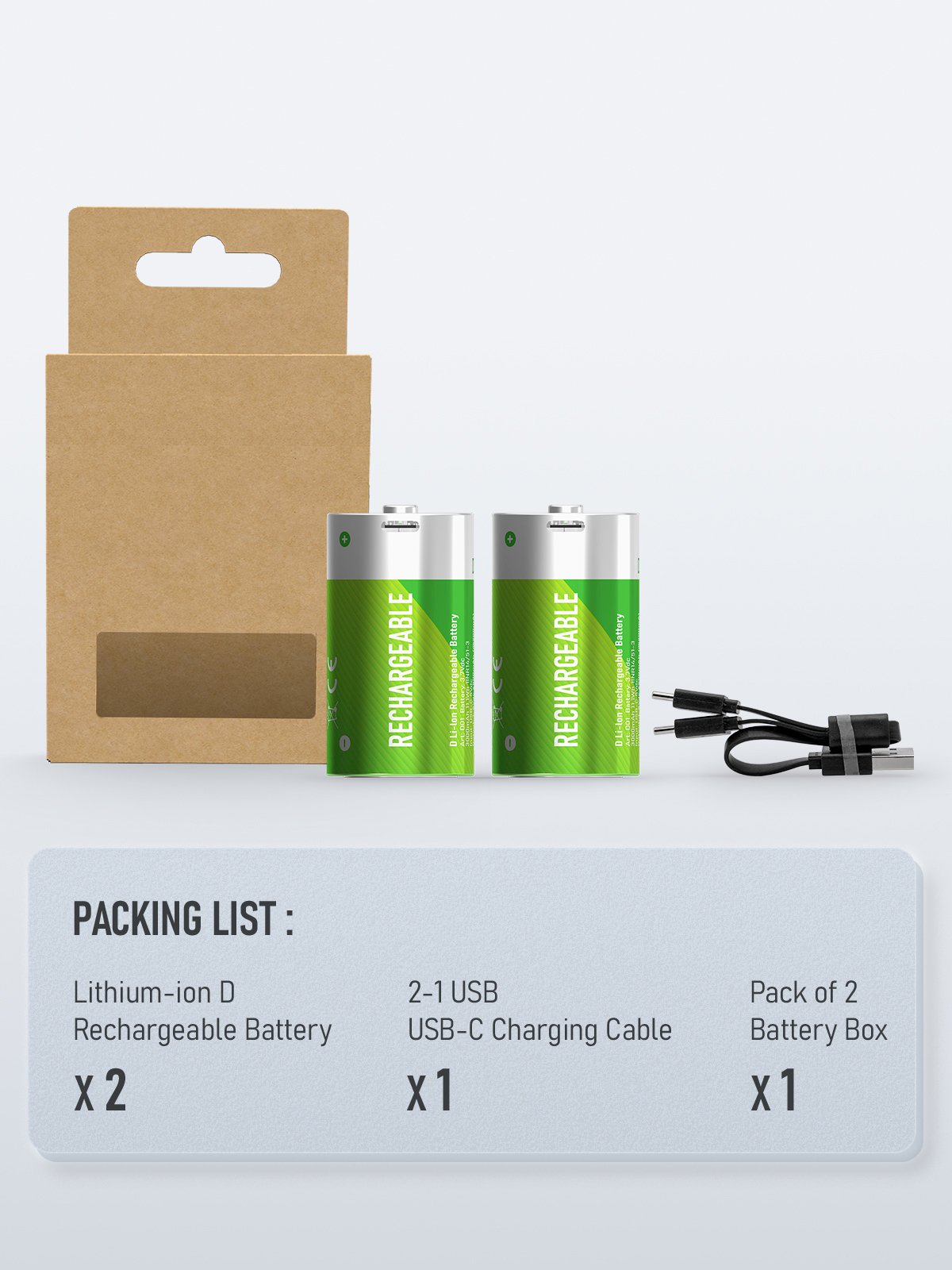 High Quality Lithium Ion D Size Rechargeable Batteries Usb 1.5v D Cell Battery Li-ion Rechargeable Batteries Size D 1.5v
