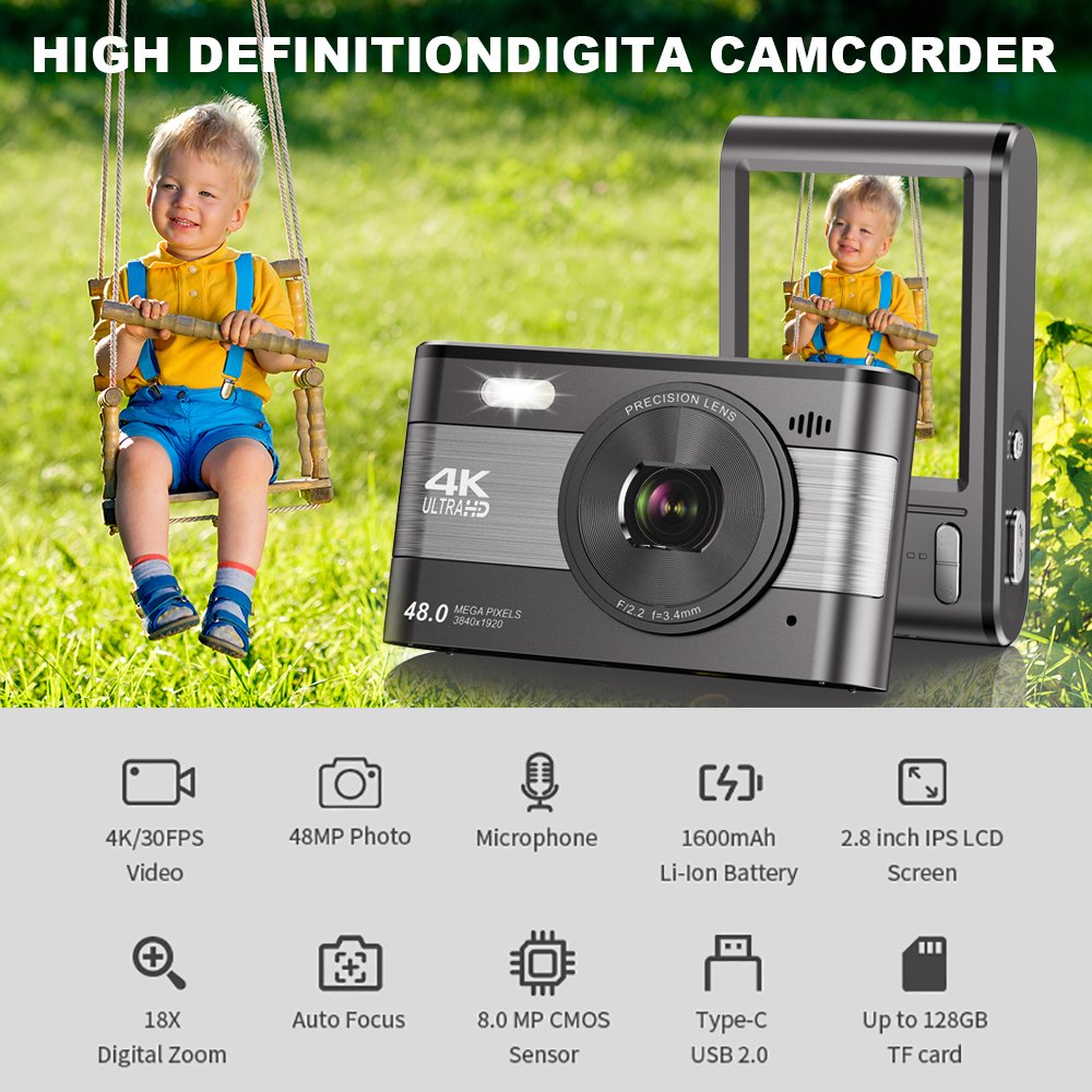 In stock 4K Easy operation 48MP Compact Digital Camera Video Camera with 4K short video recording