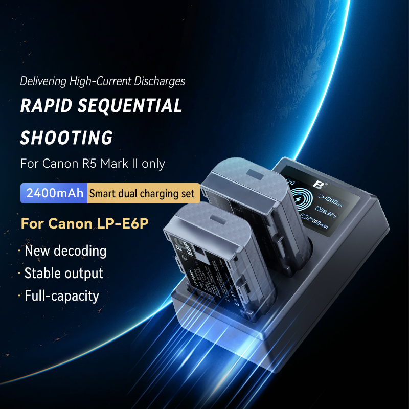 FB 2-Pack LP-E6P Rechargeable Digital Battery Charger Set Compatible for Canon EOS R5 Mark II R52 SLR Camera Stock Available