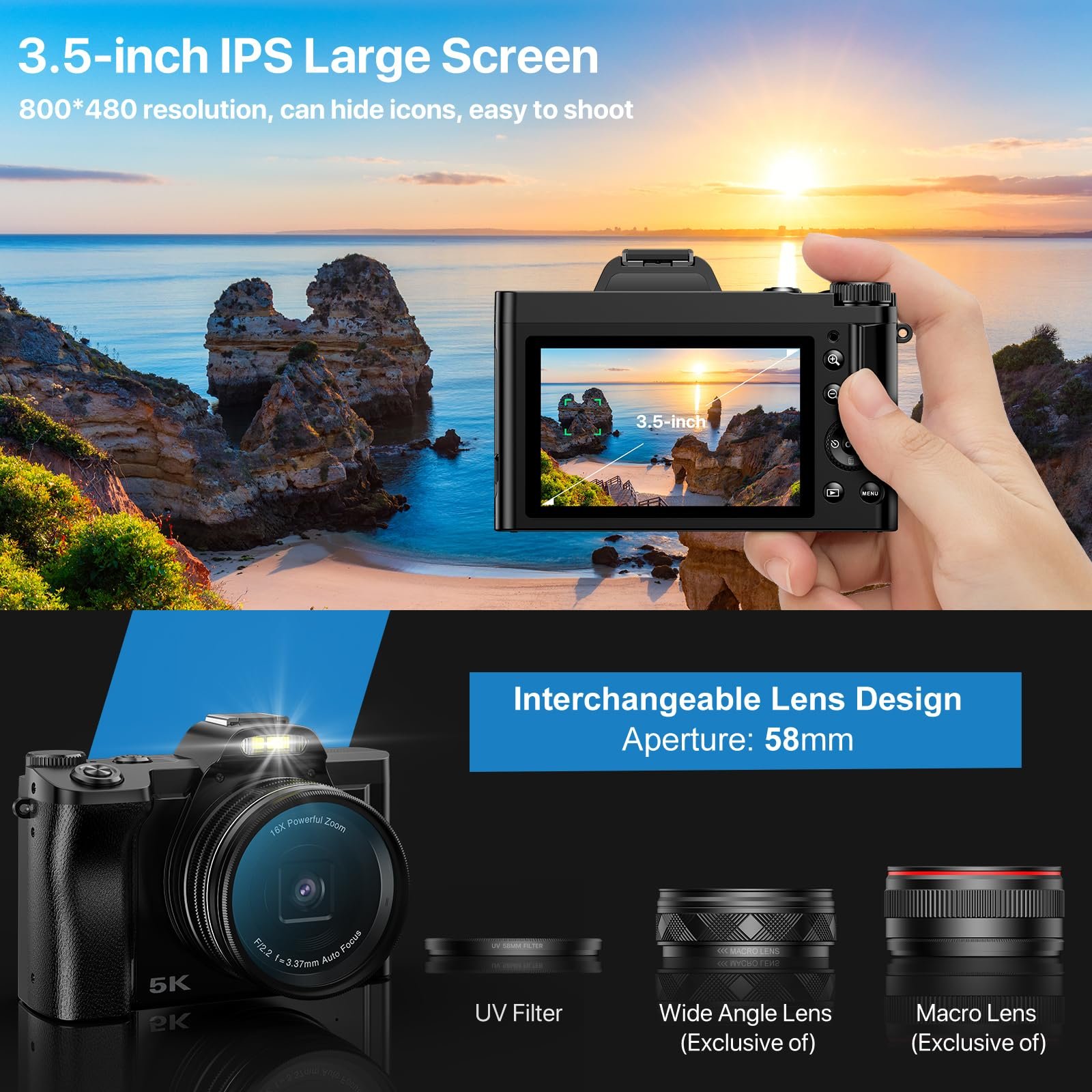 New Private Tooling WIFI 48MP 5K with 3.5 Inch IPS screen vlog mirrorless professional digital video dslr camera