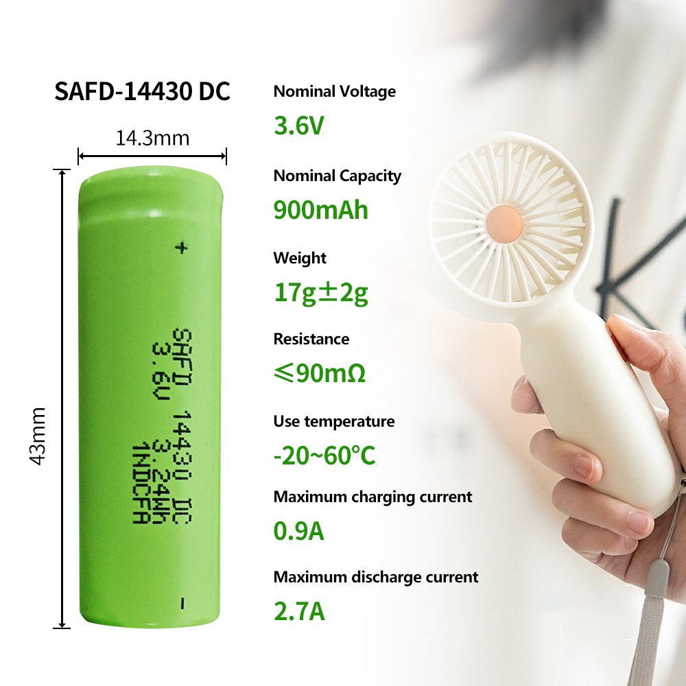 14430 3.6V 900mah Cylindrical Rechargeable Battery