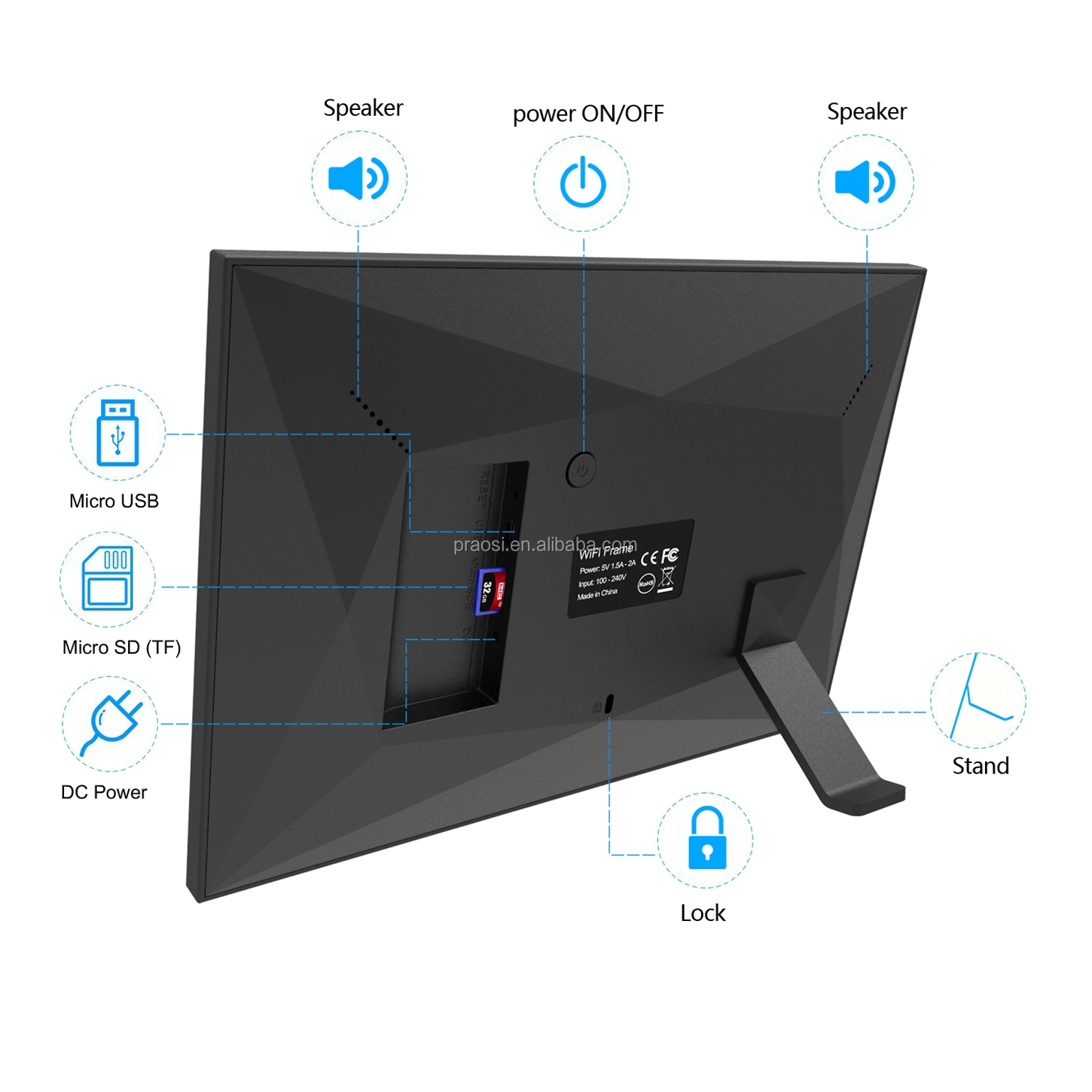 High Resolution LED Screen 10 Inch Frameo WiFi Smart Digital Picture Photo Frame With Built In Battery