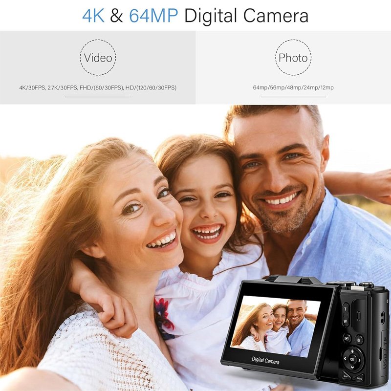 Point and Shoot 48MP Vlogging Camera for Beginners Perfect 4K Camera with 180° Flip Screen Perfect Holiday Gift for Kids