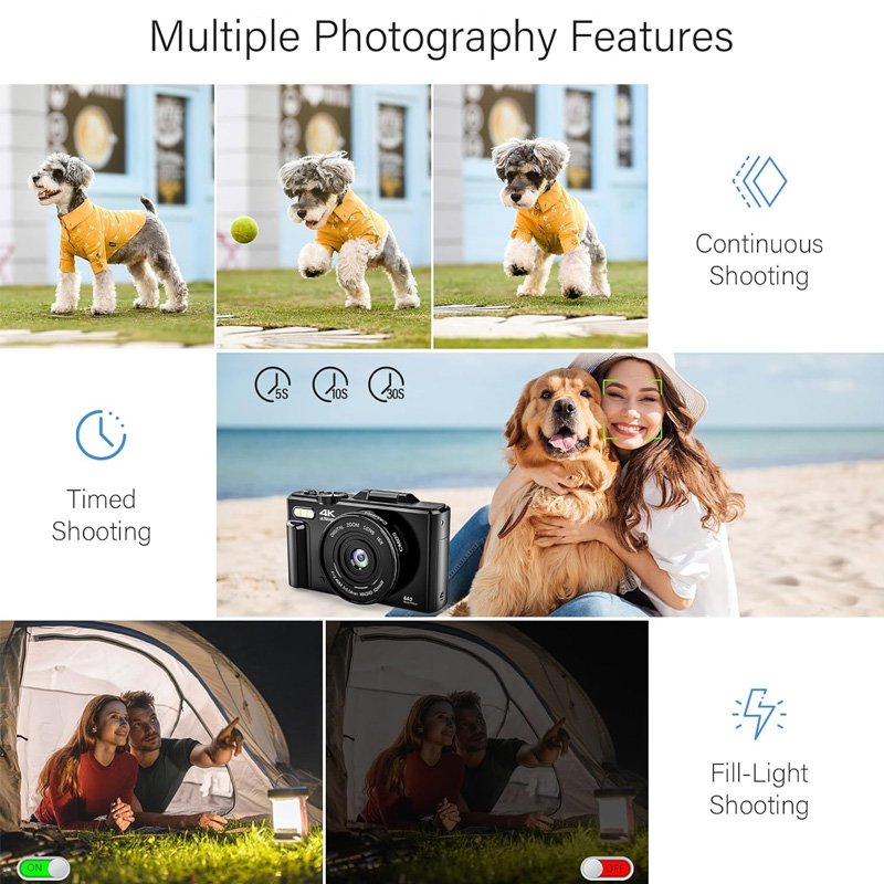 Point and Shoot 48MP Vlogging Camera for Beginners Perfect 4K Camera with 180° Flip Screen Perfect Holiday Gift for Kids