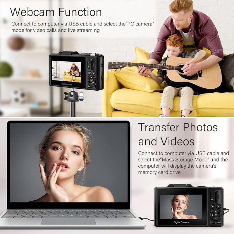 Point and Shoot 48MP Vlogging Camera for Beginners Perfect 4K Camera with 180° Flip Screen Perfect Holiday Gift for Kids