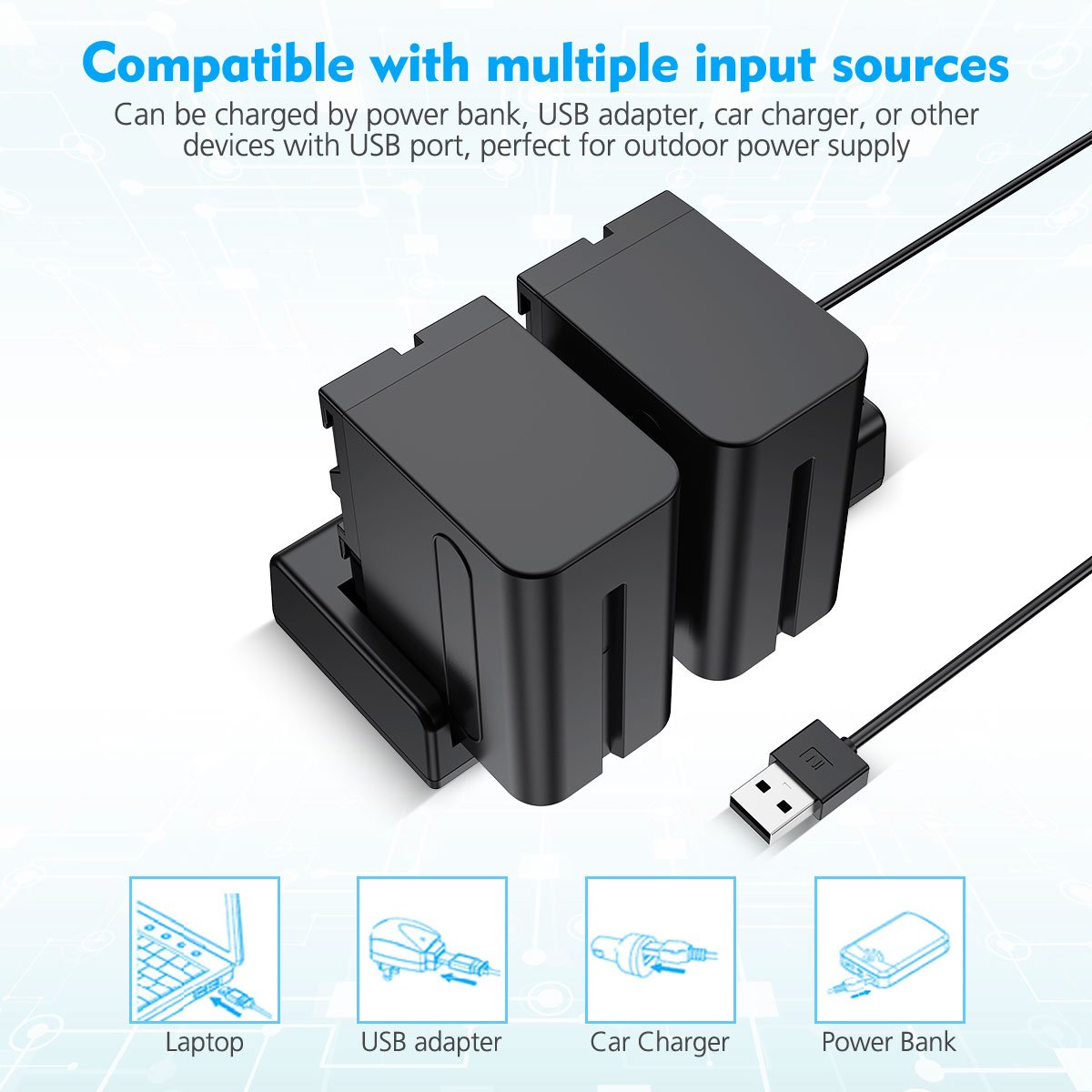 Powerextra Rechargeable Lithium ion NPF970 8800mAh 7.4V Replacement Camera Battery Pack With 2 slots Smart LED Battery Charger