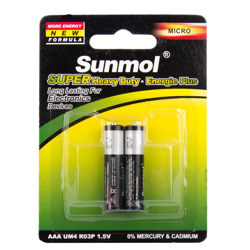 OEM Brand Heavy Duty Zinc Chloride AAA Battery 3 Years Sunmol & OEM Brand PVC Or Metal Free Of Hg&cd 1.5V Shrink Or Blister