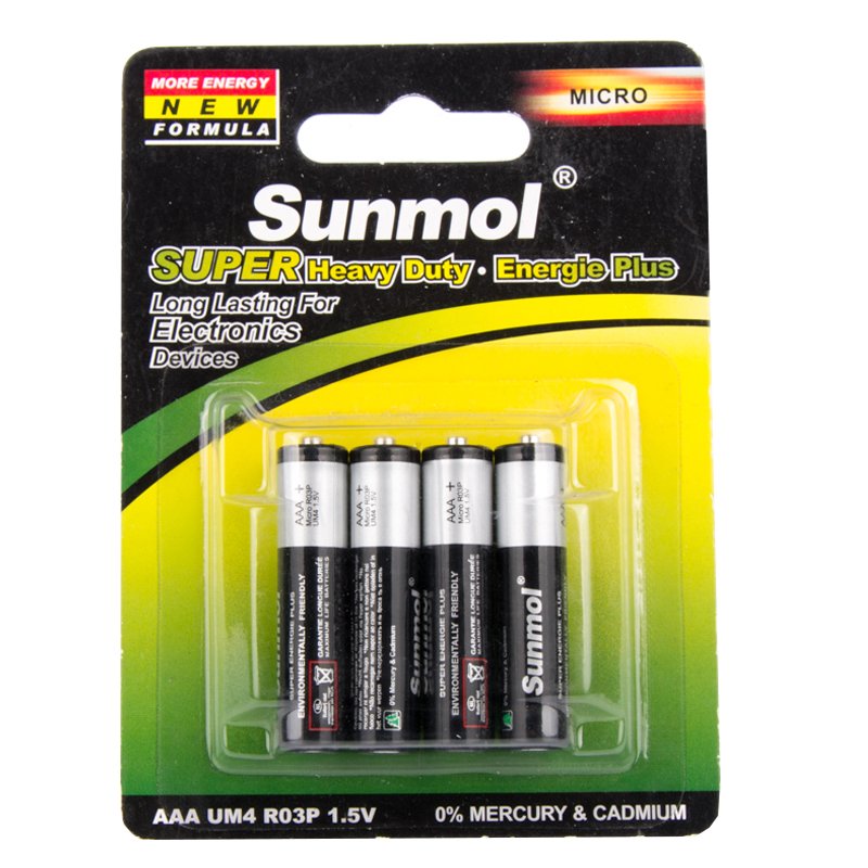 OEM Brand Heavy Duty Zinc Chloride AAA Battery 3 Years Sunmol & OEM Brand PVC Or Metal Free Of Hg&cd 1.5V Shrink Or Blister