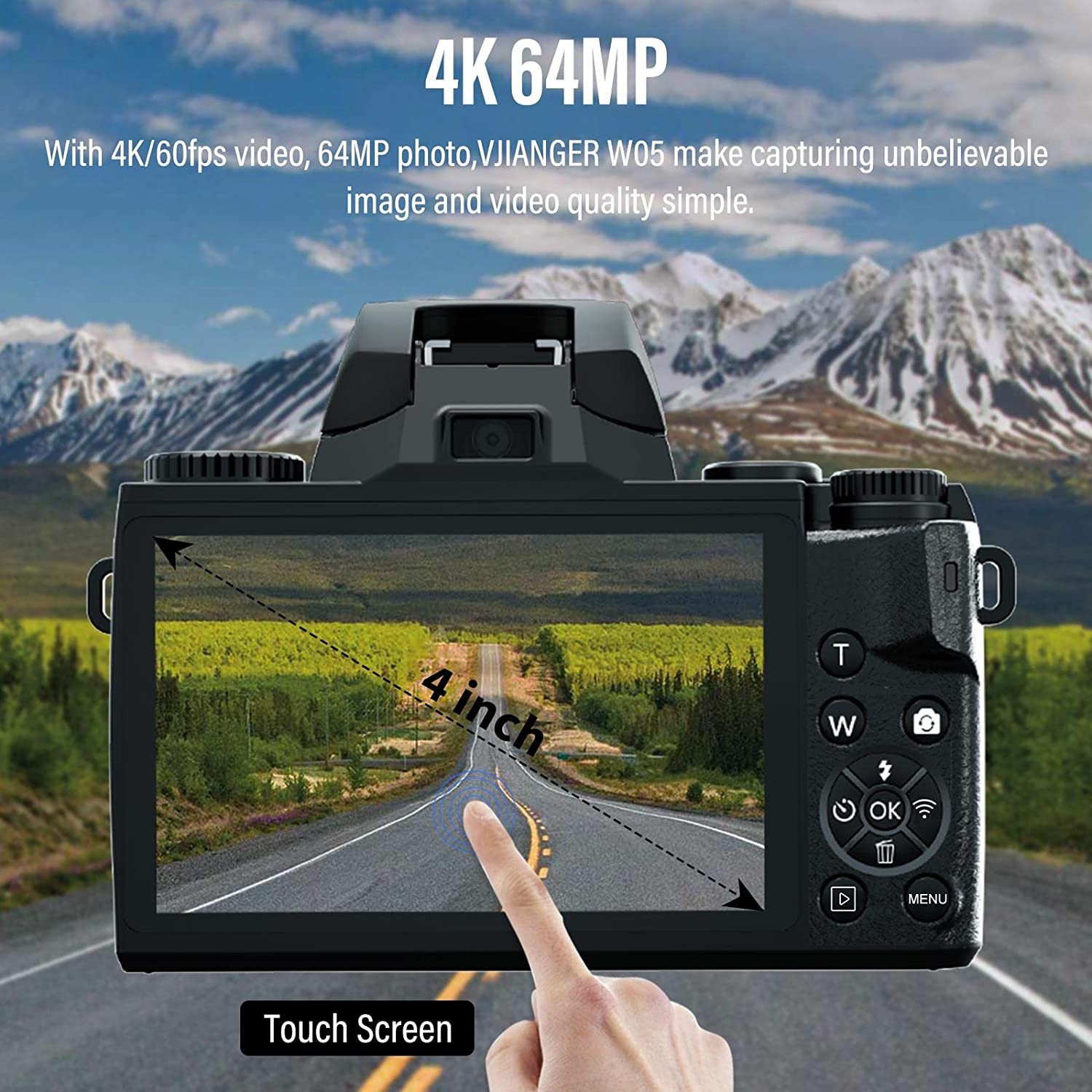 UP to 64MP 4K Digital Camera Dual Front and Rear cameras 4.0 Touch Screen WIFI for Live Streaming TIKTOK