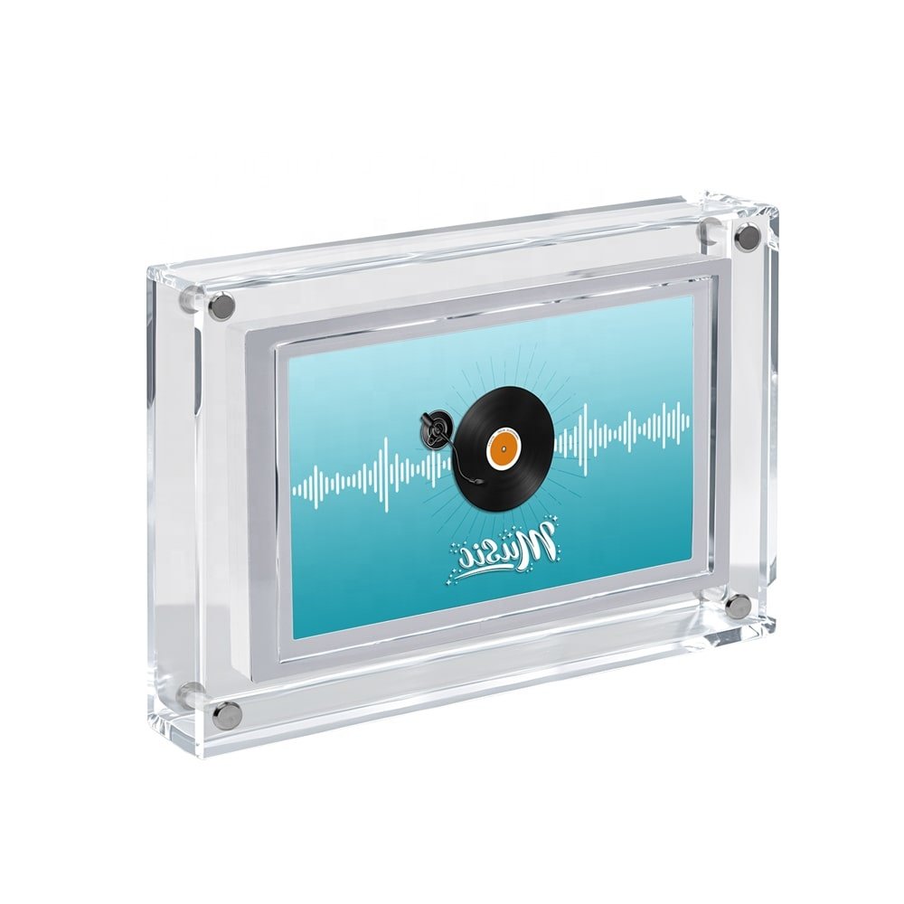 7" Digital Picture Frame,Acrylic Video Frame with Auto Rotate Playback, 4GB Memory and 2000mAh Battery, Ideal Desktop Decoration