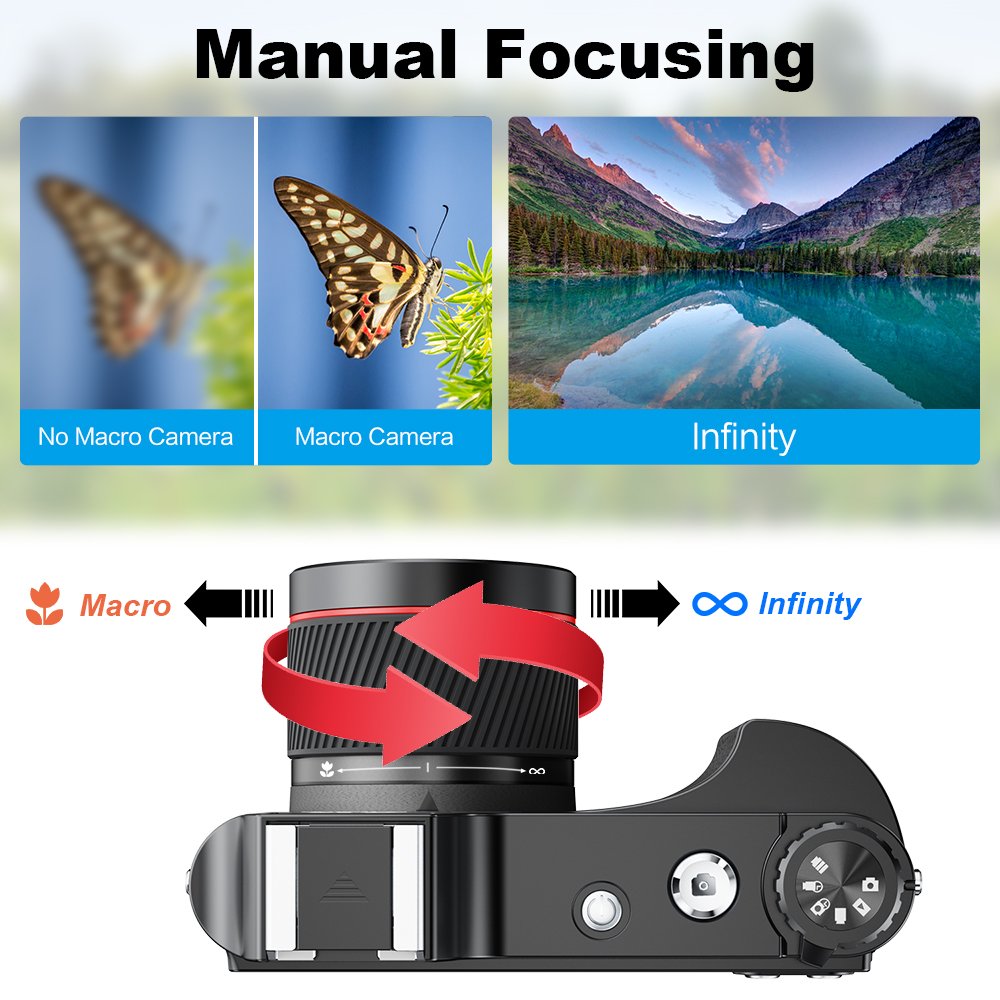48MP HD Camcorder Professional 4K Digital Camera Mini Home Shooting Retro Camera Rechargeable Video and Photo Vintage Camera