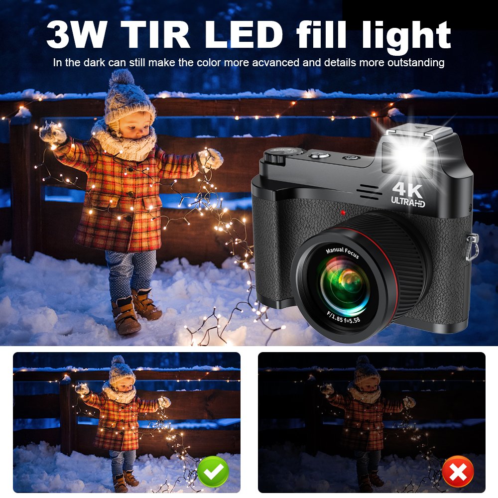 48MP HD Camcorder Professional 4K Digital Camera Mini Home Shooting Retro Camera Rechargeable Video and Photo Vintage Camera