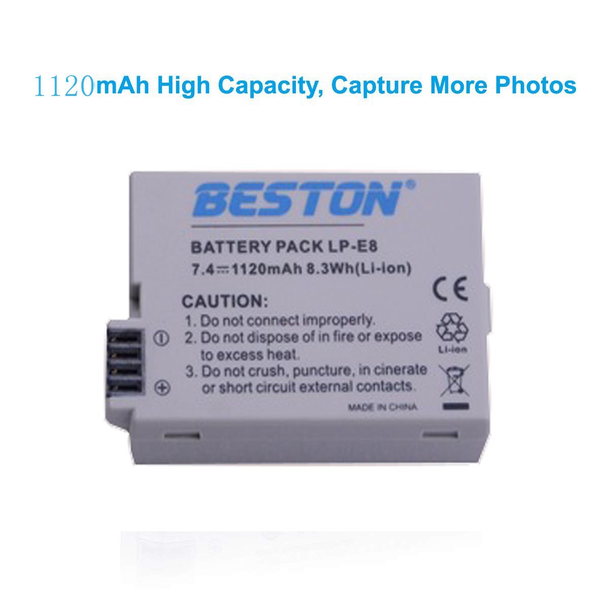 BESTON 7.4V 1120mAh Replacement LP-E8 Rechargeable Lithium Battery for Digital camera T5i T4i T3i T2i EOS 550D 6000D 650D 7000