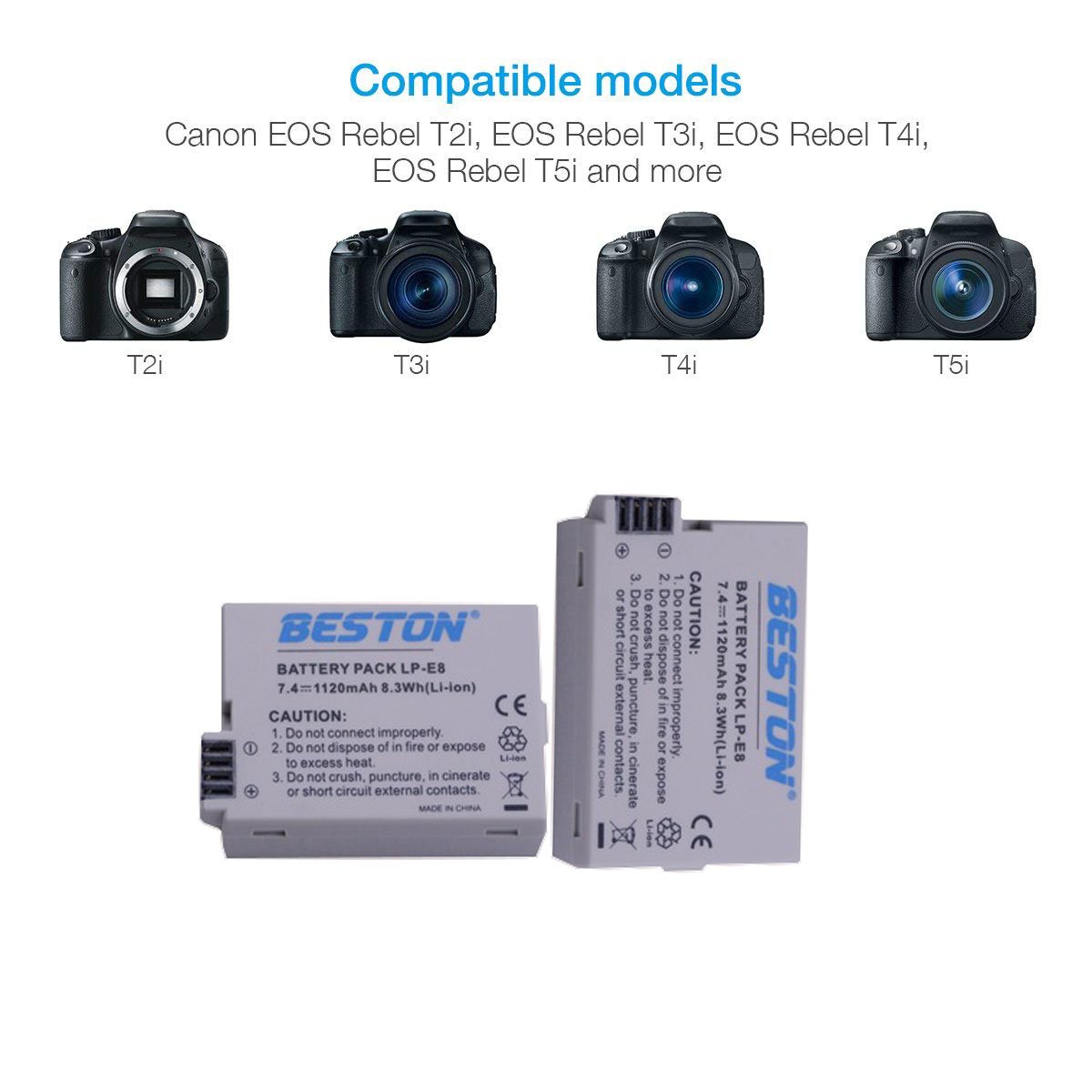 BESTON 7.4V 1120mAh Replacement LP-E8 Rechargeable Lithium Battery for Digital camera T5i T4i T3i T2i EOS 550D 6000D 650D 7000