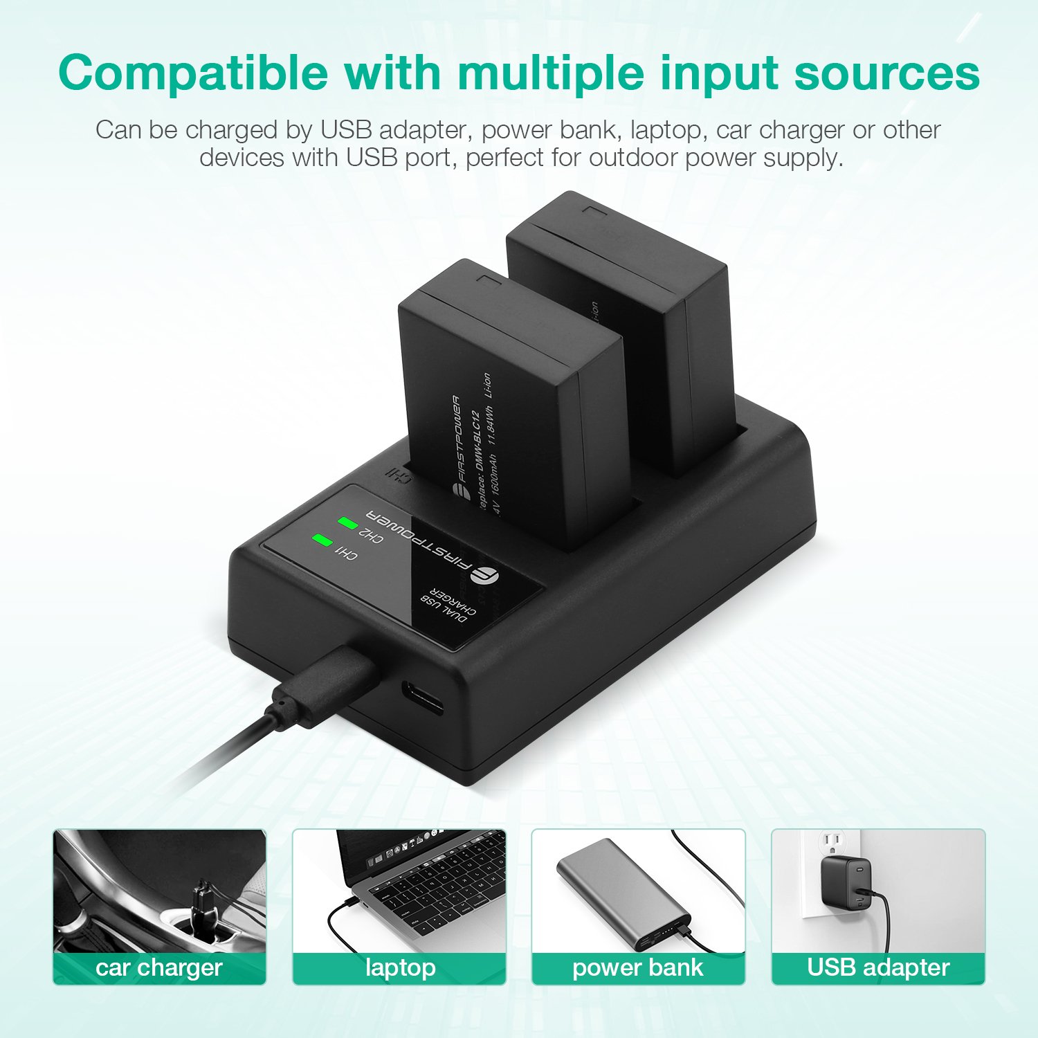 Mini Portable 2 Pack Rechargeable Camera Replacement DMW-BLC12 Lithium ion Batteries Dual USB LED Charger