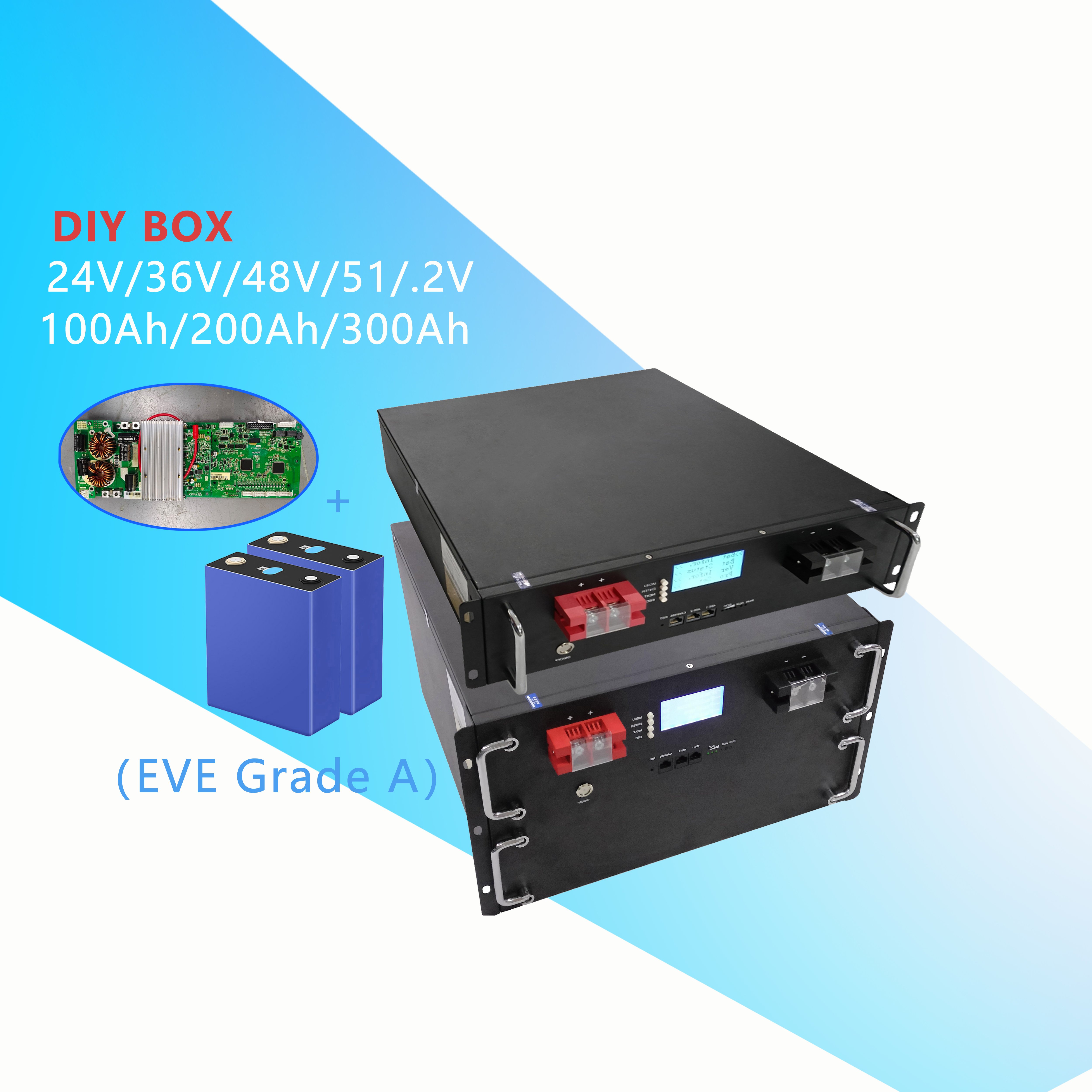 Deep Cycles High Voltage 24V 48V 51.2V 100Ah 200Ah 300Ah 400Ah 500Ah Rack Mounted Solar Energy Storage Lithium Lifepo4 Battery