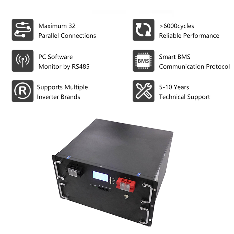 Deep Cycles High Voltage 24V 48V 51.2V 100Ah 200Ah 300Ah 400Ah 500Ah Rack Mounted Solar Energy Storage Lithium Lifepo4 Battery