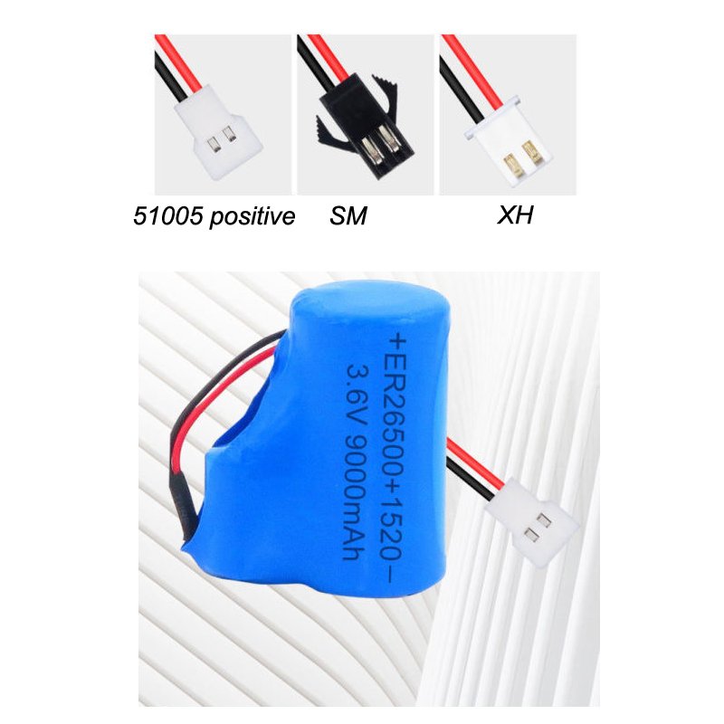 High Quality ER26500 3.6V Li-SOCL2 Lithium Battery with Plug SM XH 51005, C size Lithium Battery D non rechargeable batteries
