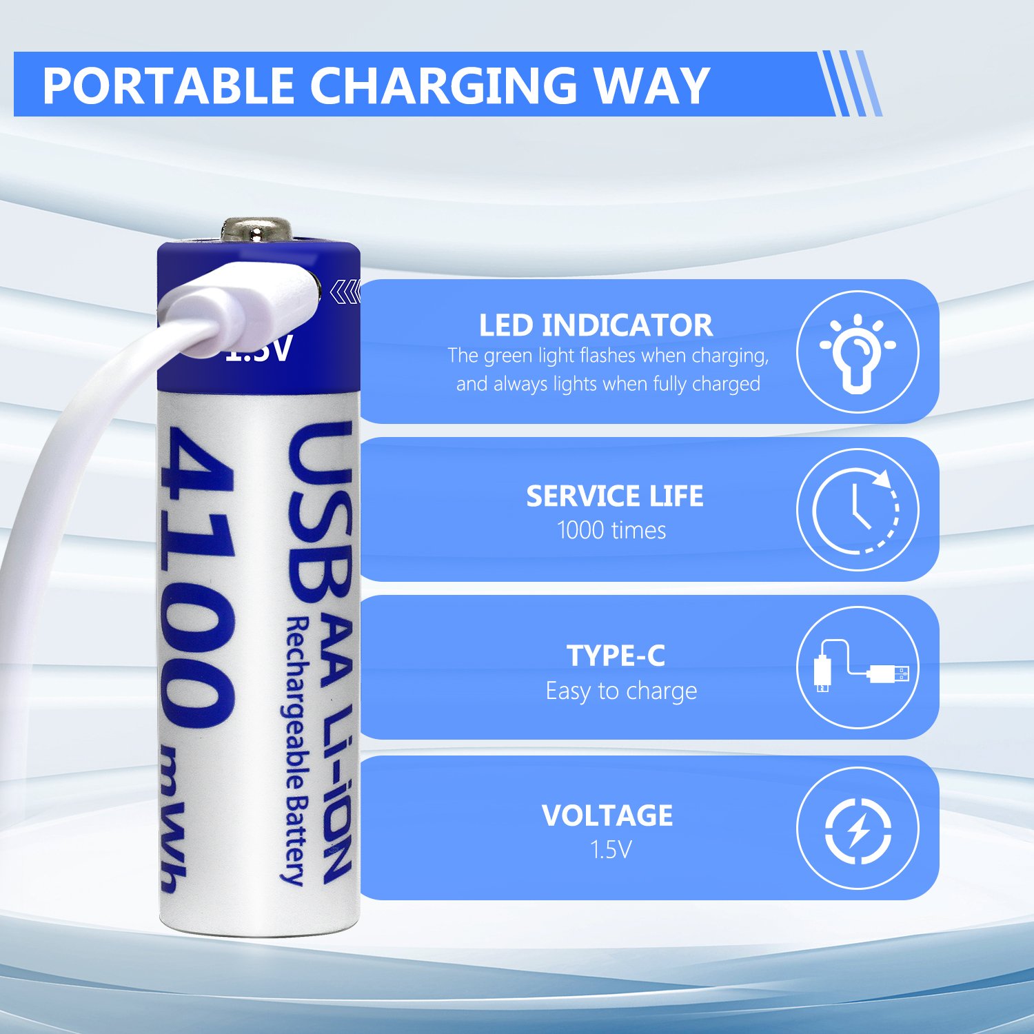 Support custom 4100mah 1.5V lithium battery USB power tool Type C AA rechargeable lithium battery toy