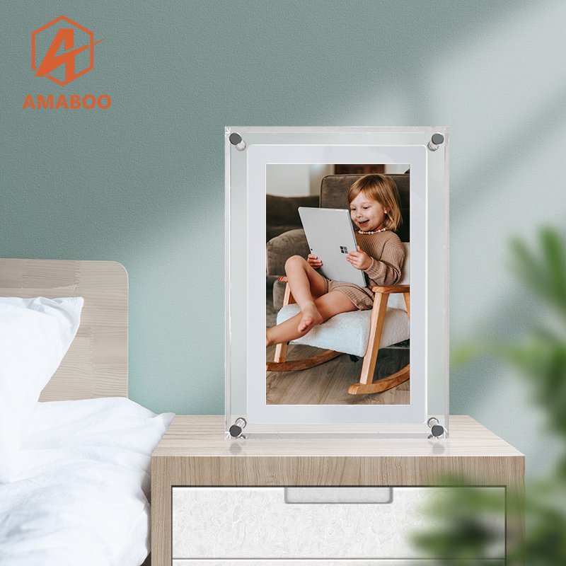 Factory AMABOO Crystal Advertising play Battery Powered Lcd OEM ODM 4.3 7 8 Inch Art Acrylic Digital Photo Picture Frame