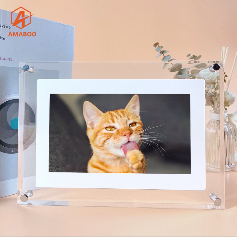 Factory AMABOO Crystal Advertising play Battery Powered Lcd OEM ODM 4.3 7 8 Inch Art Acrylic Digital Photo Picture Frame