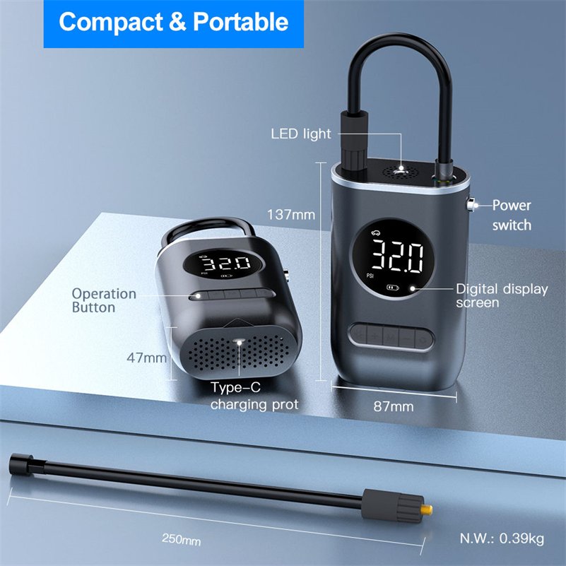 Easy Carry Mini Auto Pump Shut-Off Digital Screen Cordless Bike Car Tire Inflator Bicycle Air Compressor Pump