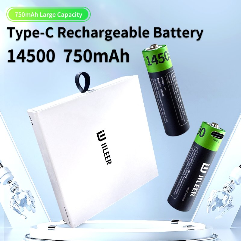 Factory Price Wholesale 14500 Rechargeable USB 2405mWh Lithium Ion Batteries 3.7V High Rate Discharge With Type C Port