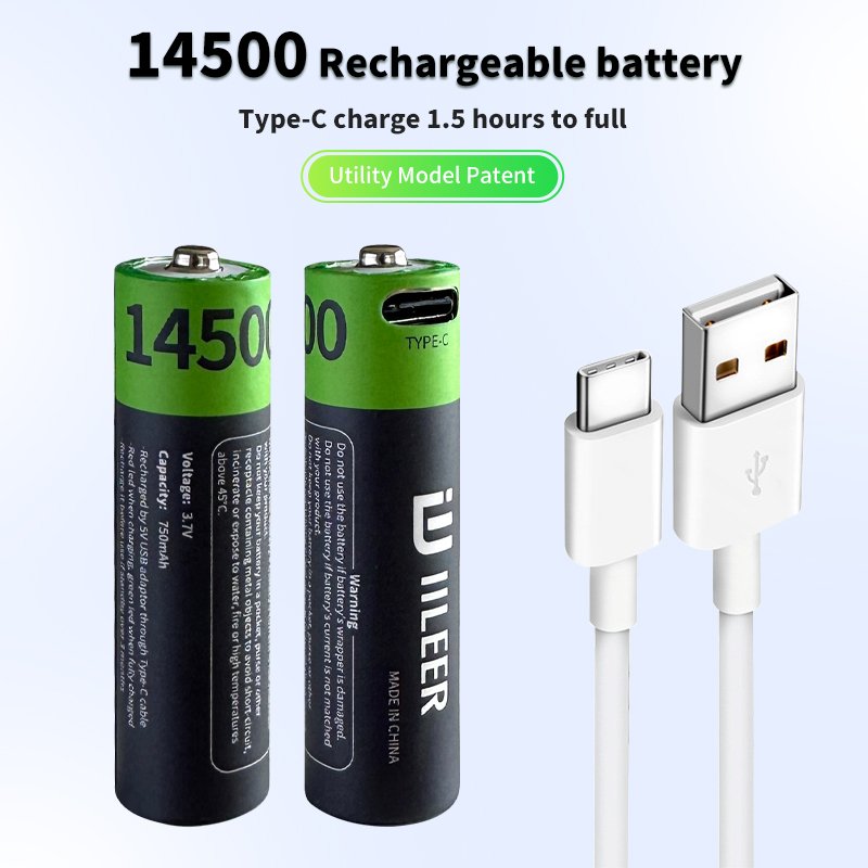 Factory Price Wholesale 14500 Rechargeable USB 2405mWh Lithium Ion Batteries 3.7V High Rate Discharge With Type C Port