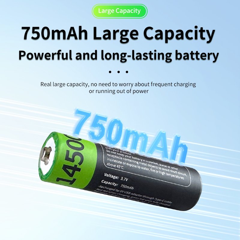 Factory Price Wholesale 14500 Rechargeable USB 2405mWh Lithium Ion Batteries 3.7V High Rate Discharge With Type C Port