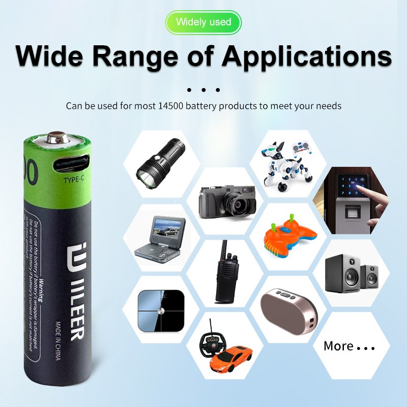 Factory Price Wholesale 14500 Rechargeable USB 2405mWh Lithium Ion Batteries 3.7V High Rate Discharge With Type C Port