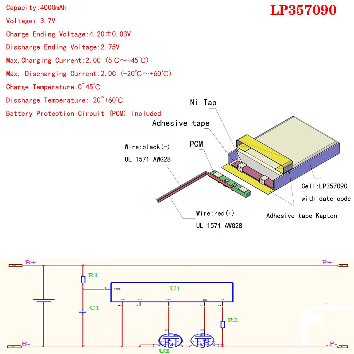 high quality 4000mah 357090 3.7v rechargeable lithium polymer battery li-po battery CE FCC ROHS UN38.3 MSDS