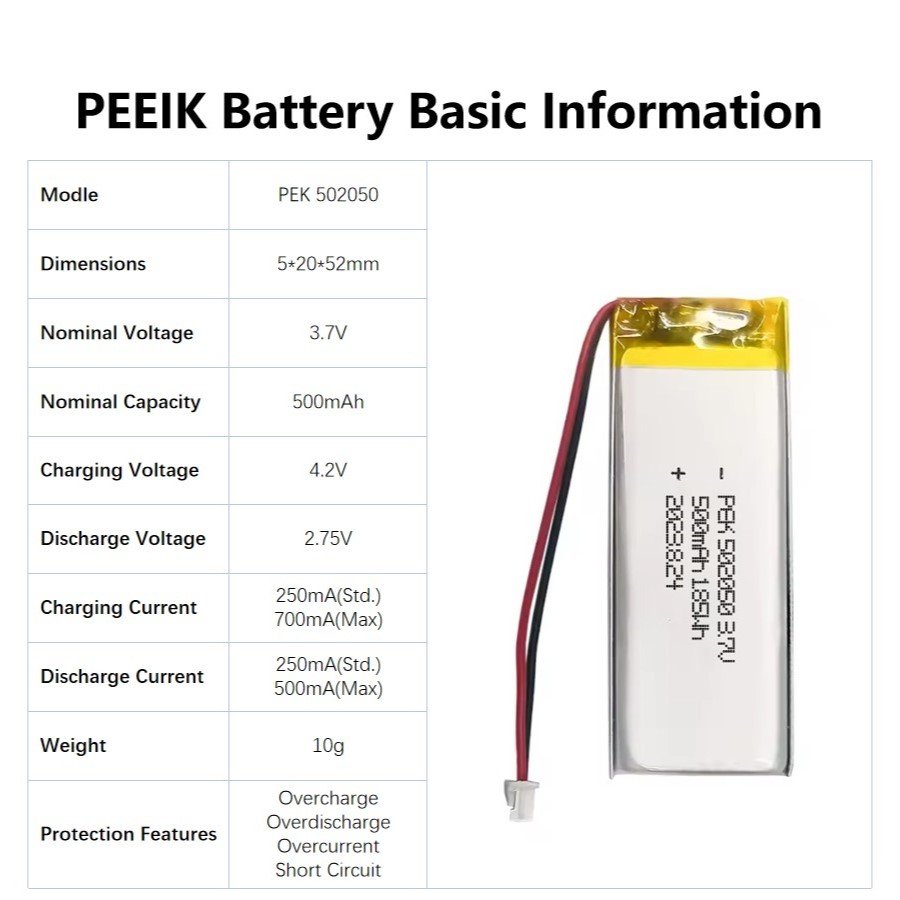 PEEIK 502050 1000mAh 3.7V Wireless Mouse Digital Scale Long-lasting Power Multi-Purpose Battery Best-selling Batteries