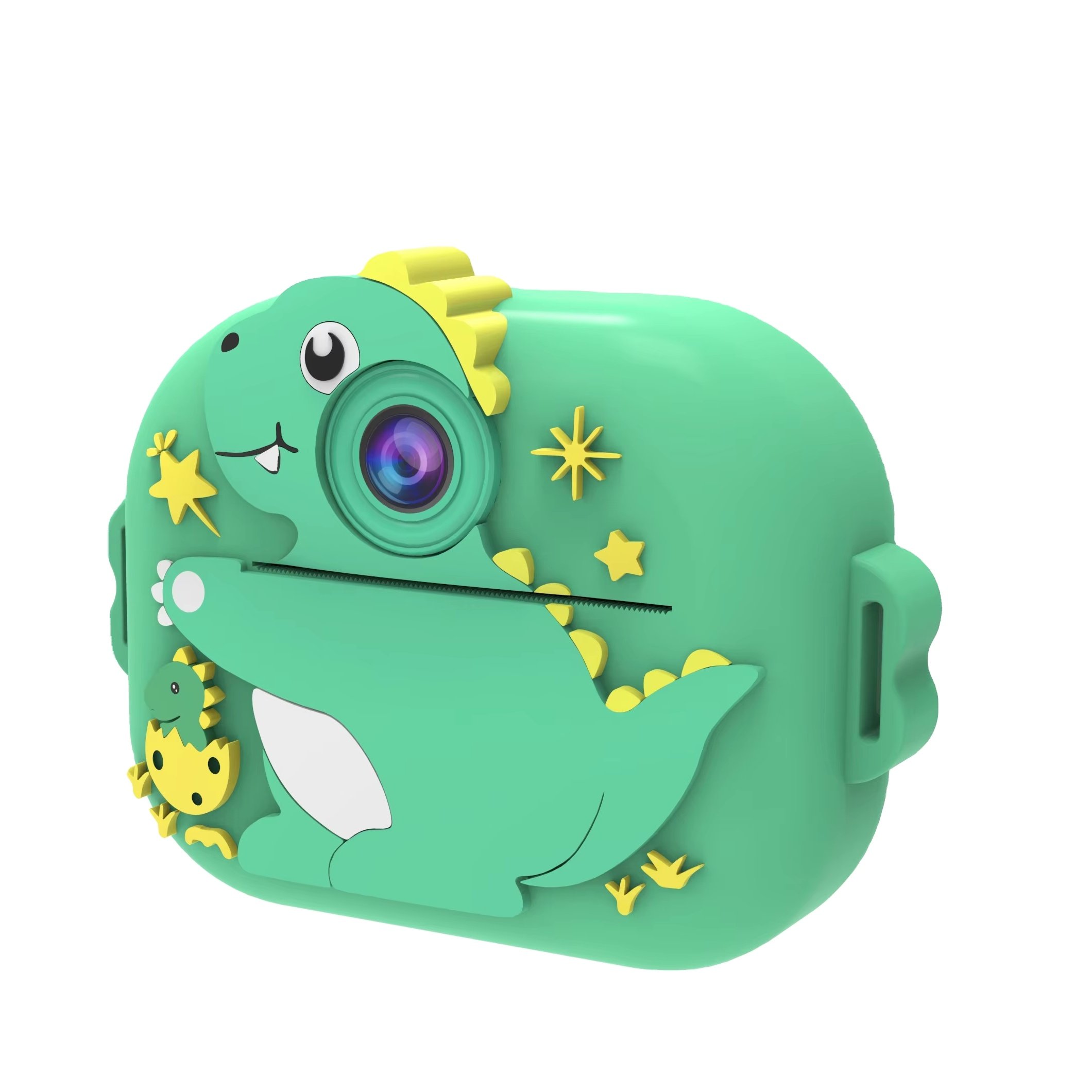 Cartoon Green Dinosaur Children's Inkless Printing Camera 1200mAh Dual Camera Digital Camera 2.4-inch High Definition Screen
