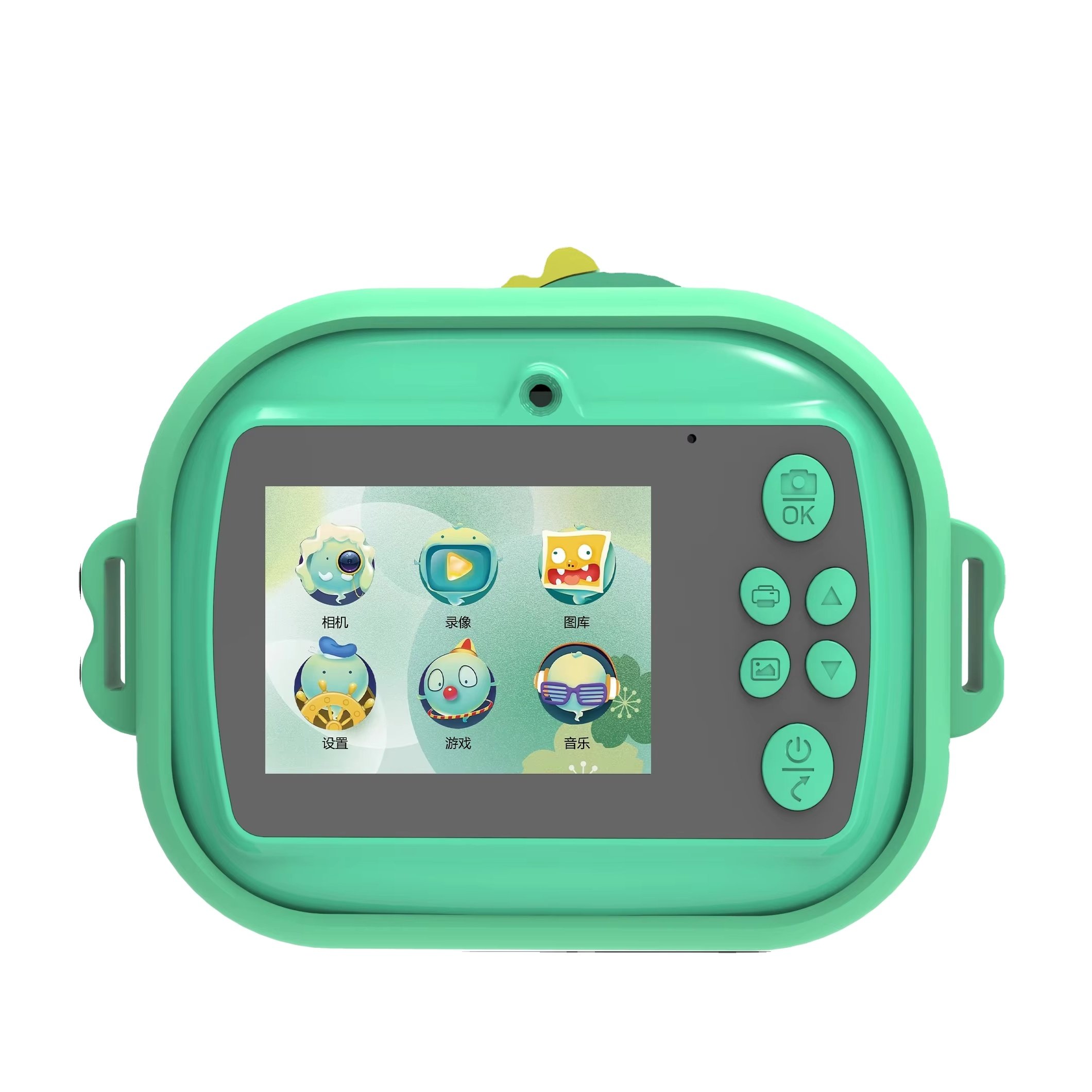 Cartoon Green Dinosaur Children's Inkless Printing Camera 1200mAh Dual Camera Digital Camera 2.4-inch High Definition Screen