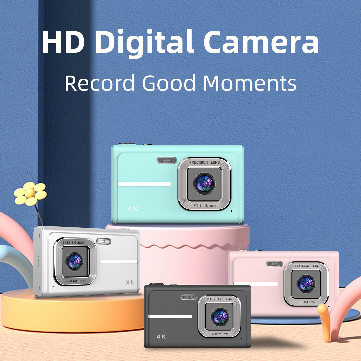4K Digital Camera 2.4inch Screen Mini Retro Travel Camara 48MP 1080P HD 16x Digital Zoom Children Camera Students Birthday Gifts