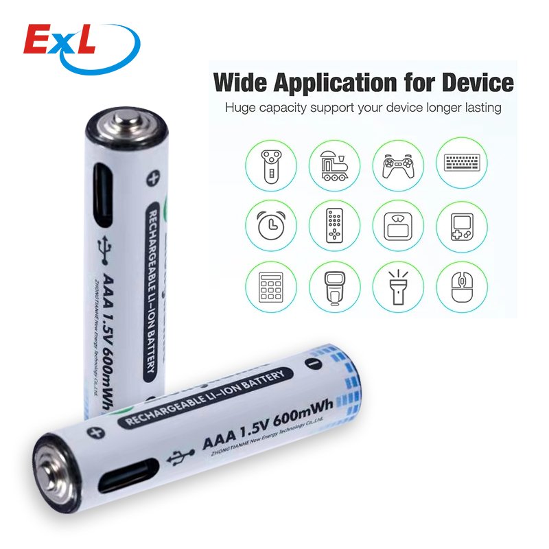 High Capacity USB Rechargeable Li-ion Battery 1100mWh AAA Lithium Batteries