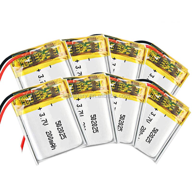 SUNEASE Wholesale Lipo Battery 502025 5*20*25mm 200mAh With PCM From Factory 3.7v 200mah 0.74wh