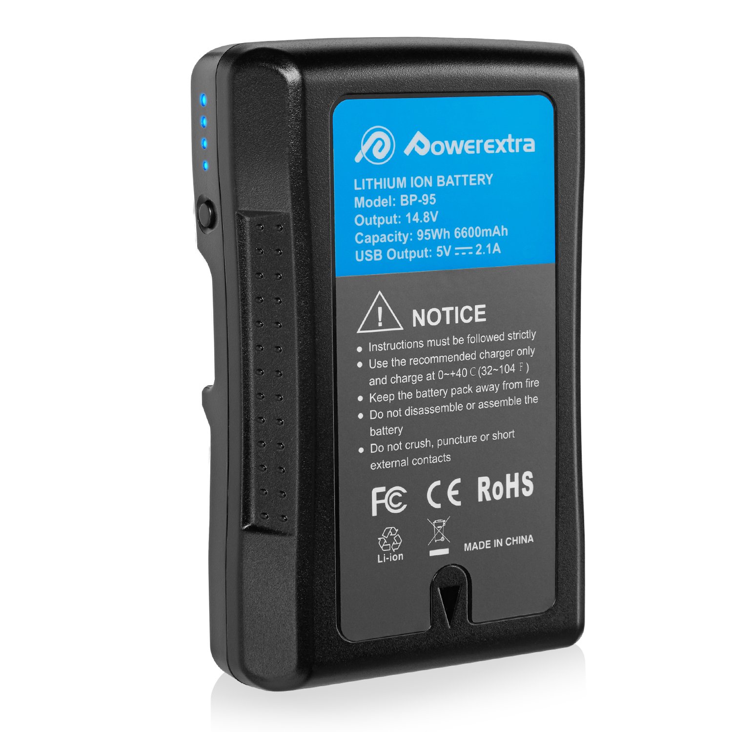 Powerextra Led Indicator USB Output Rechargeable 95wh 6600mAh 14.8v V Mount Digital Camera Lithium ion Batteries For Sony