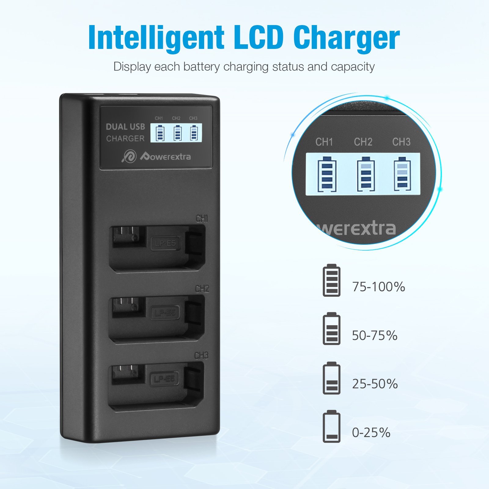 3 Channel Dual Input Replacement Rechargeable 1800mAh 7.4v Li ion Camera LP-E5 Batteries Pack Charger