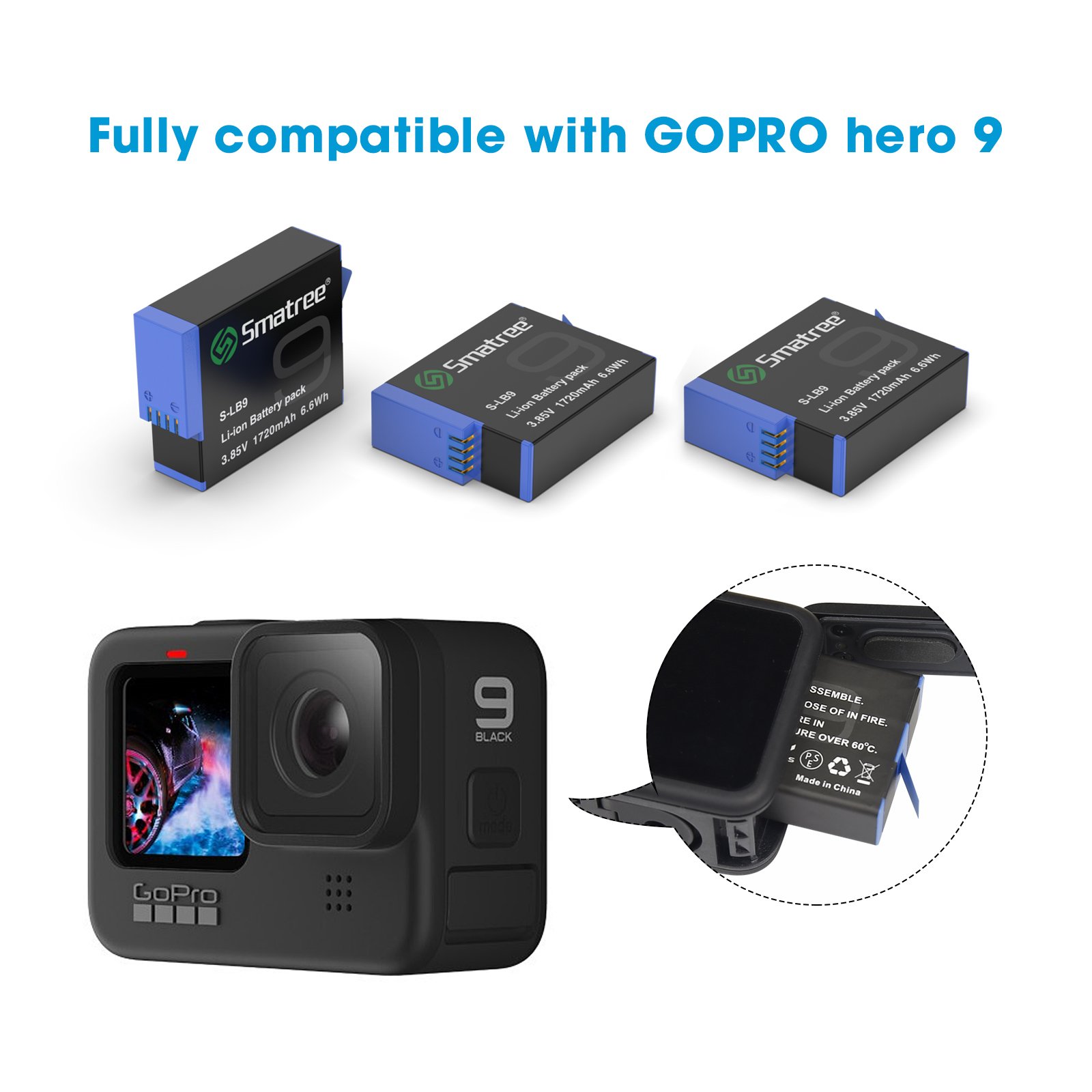 Go pro hero 9 high quality 3 channel digital camera charger kit batteries for Go pro hero 9