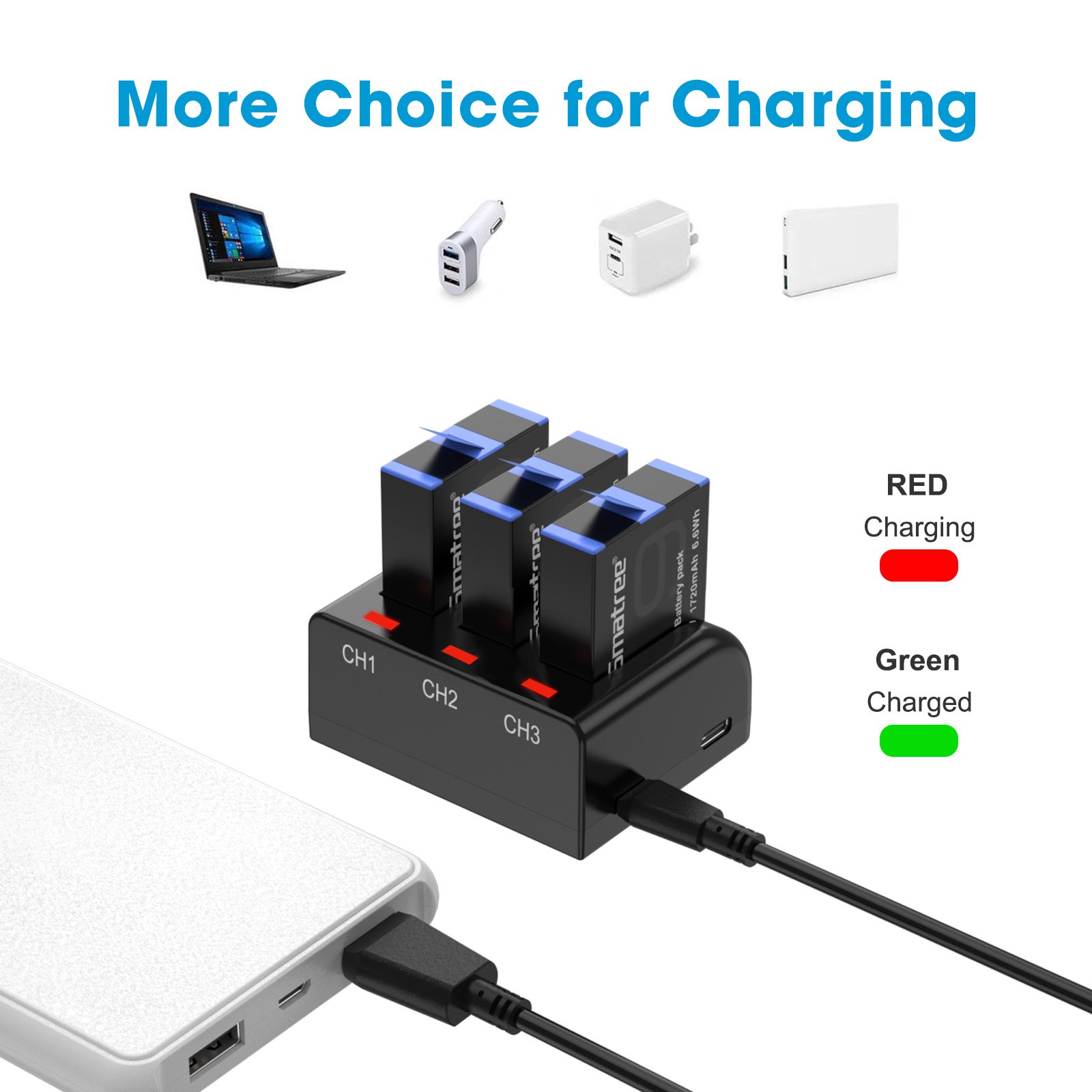 Go pro hero 9 high quality 3 channel digital camera charger kit batteries for Go pro hero 9