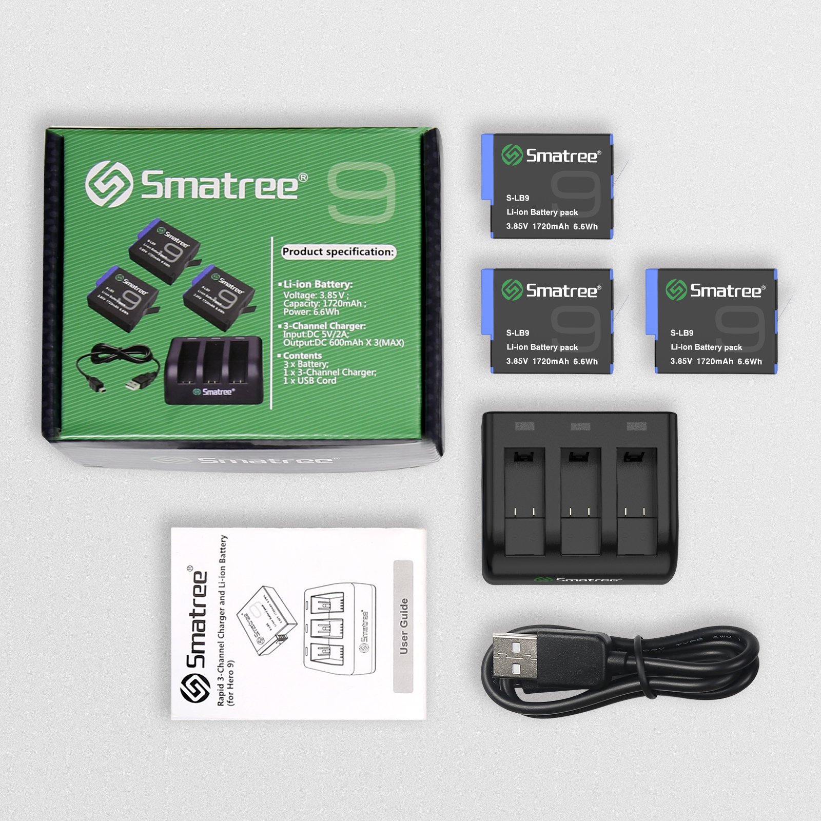 Go pro hero 9 high quality 3 channel digital camera charger kit batteries for Go pro hero 9