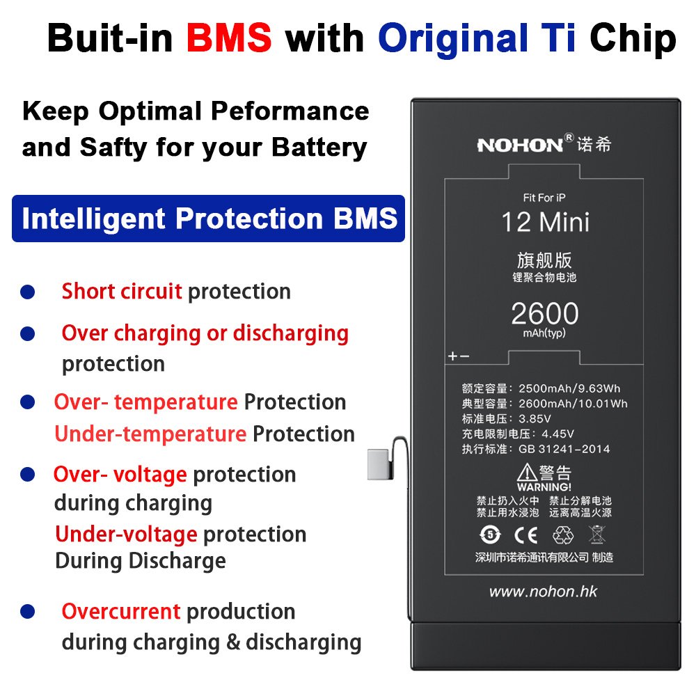 Nohon Lithium ion replacement rechargeable new digital batteries cell 2600mAh mobile phone battery for iPhone 12 mini
