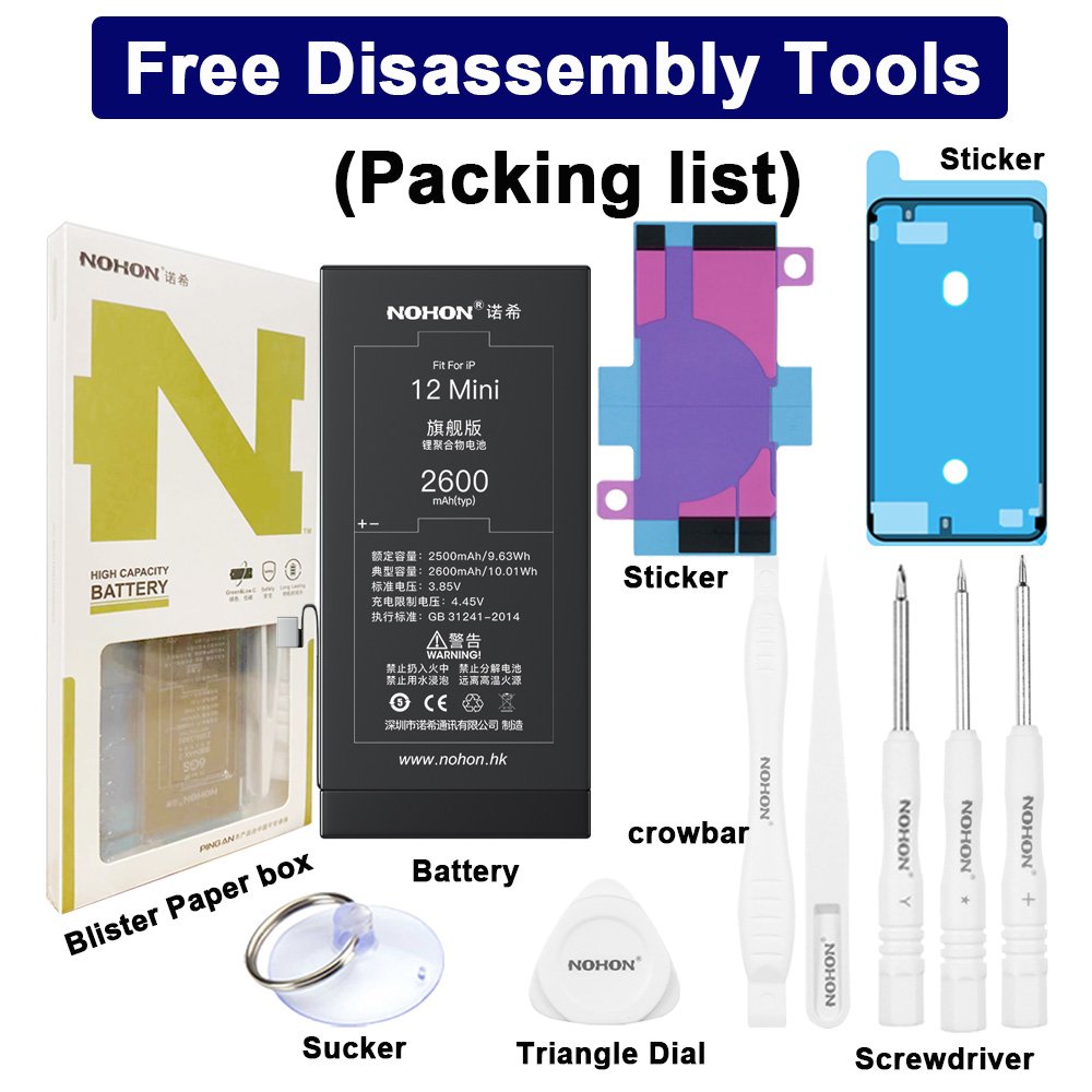Nohon Lithium ion replacement rechargeable new digital batteries cell 2600mAh mobile phone battery for iPhone 12 mini