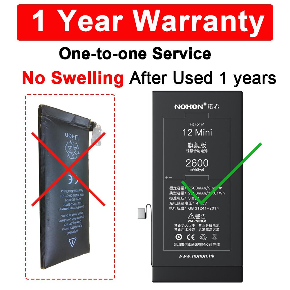 Nohon Lithium ion replacement rechargeable new digital batteries cell 2600mAh mobile phone battery for iPhone 12 mini