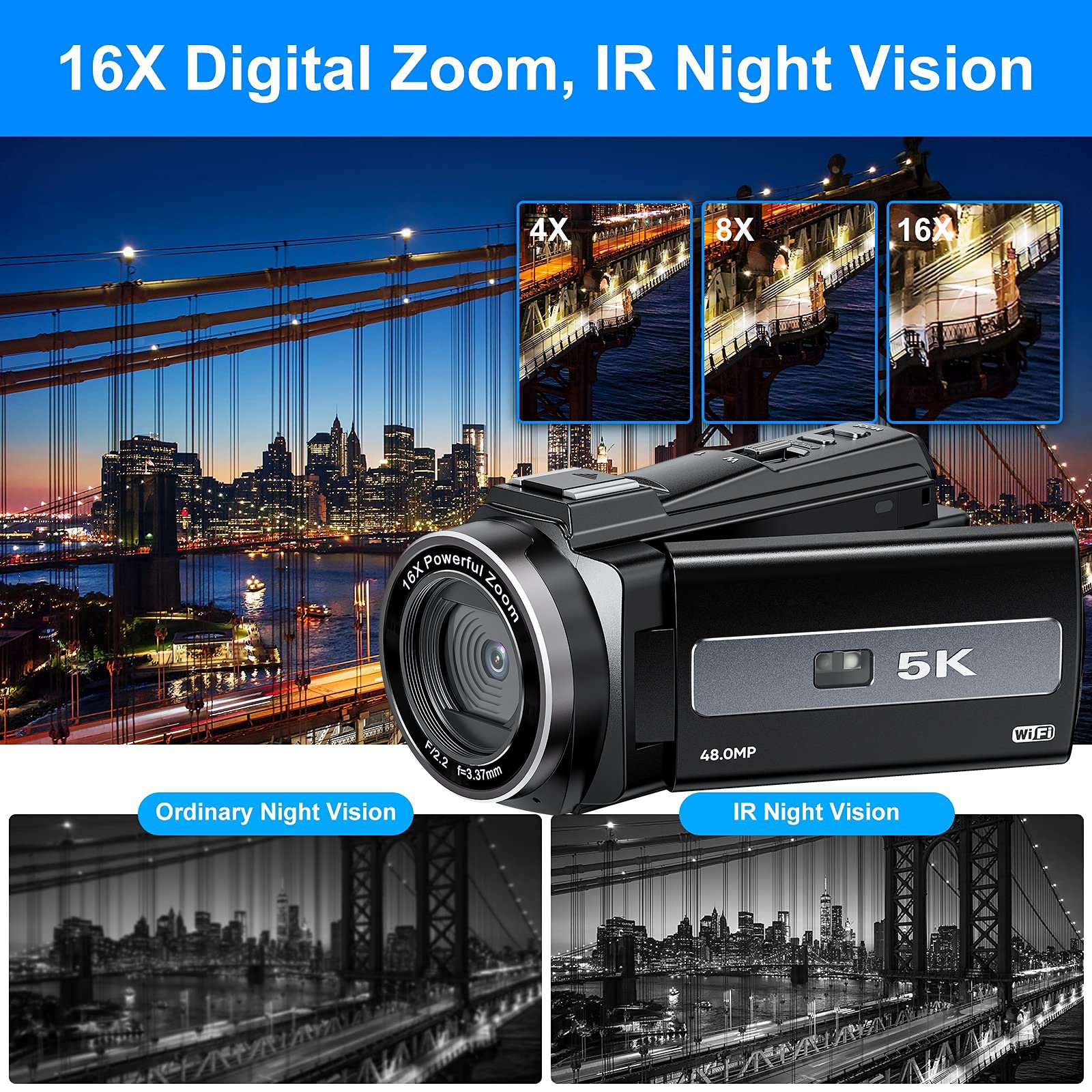 High Resolution Professnional Camcorder 16x Zoom Video Camera Wifi Recorder Vlog Camera 4k Camcorder