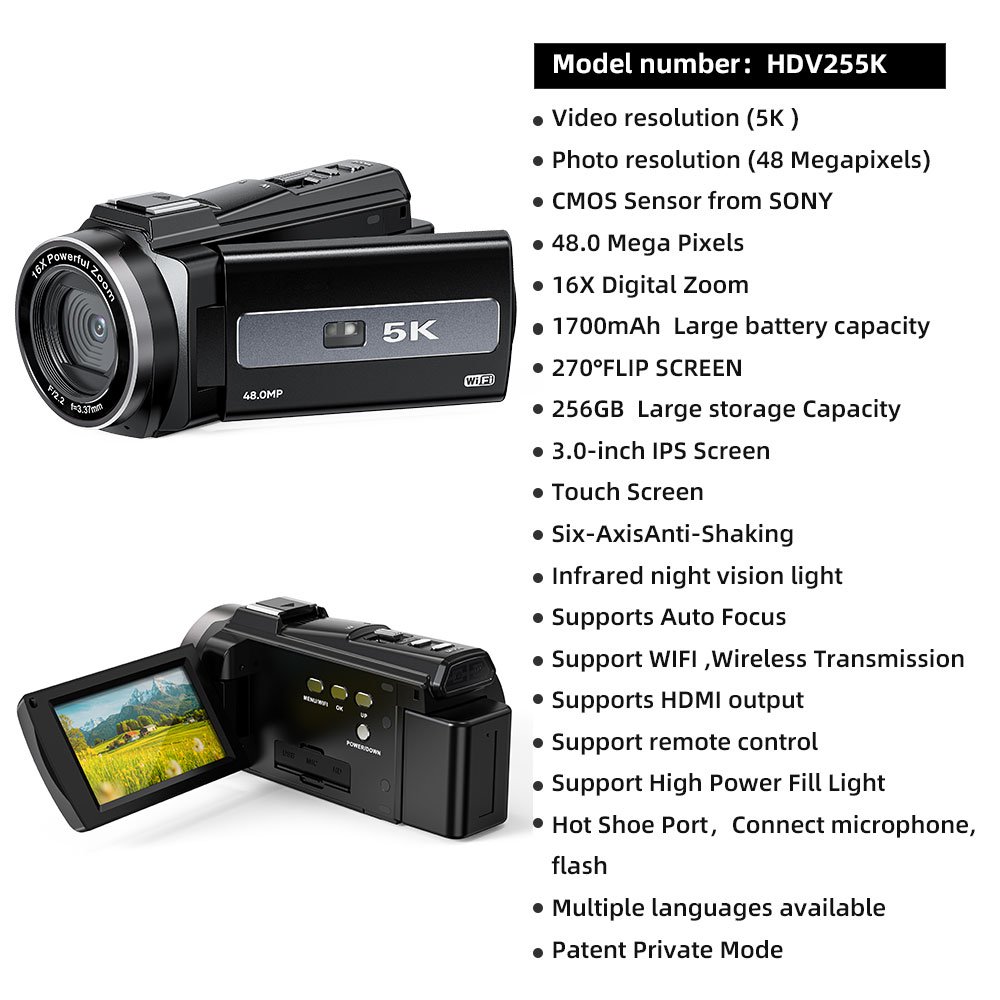 High Resolution Professnional Camcorder 16x Zoom Video Camera Wifi Recorder Vlog Camera 4k Camcorder
